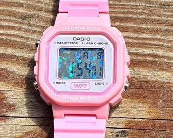 Pink Casio LA20WH Series Mod Holographic Sparkle Screen water resist
