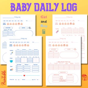 Diario giornaliero del bambino stampabile, registro delle routine del neonato, diario di cura del neonato, registro delle visite mediche e mediche, programma del bambino in formato PDF