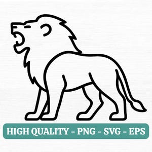 Lion Outline SVG PNG, Minimal Roaring Lion Silhouette, Wild Animal Line Art, Sublimation & Cricut Cutting File, Digital Download
