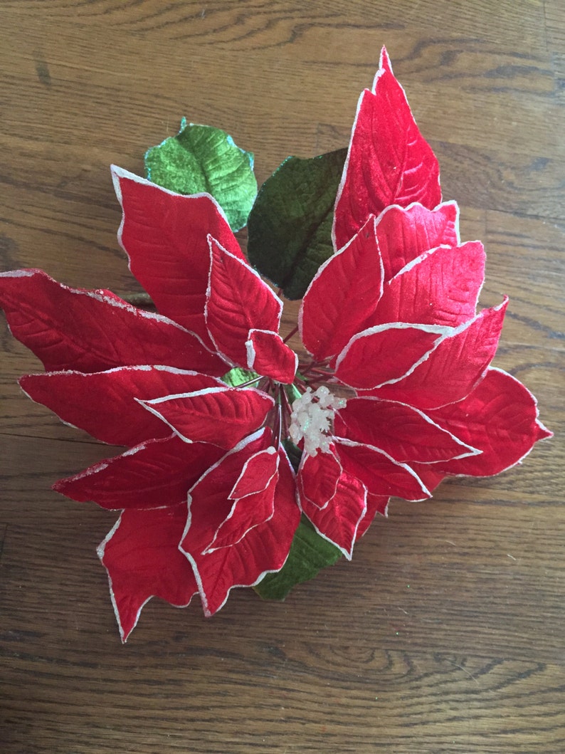15 Giant Red Velvet Faux Poinsettia Flower Stems Etsy