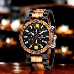 Luxury Wooden Watch for Men – Multi-Function Retro Quartz Timepiece – Fashion Sport Wood Wristwatch – Reloj de Madera Hombre.