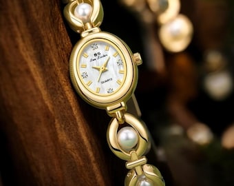 Armband Modeschmuck Uhr Gold Vintage Gold Ketten-Damenuhr Elegante