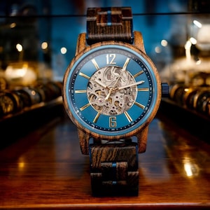 Personalized Engraved Wooden Watch for Men – Automatic Wood Watch | Custom Anniversary Gift for Him.