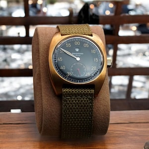 Men’s Jump Hour Watch – Vintage Bronze Automatic Mechanical Watch – 38mm Military Style ST17 Reloj Hombre – Unique Gift for Him.