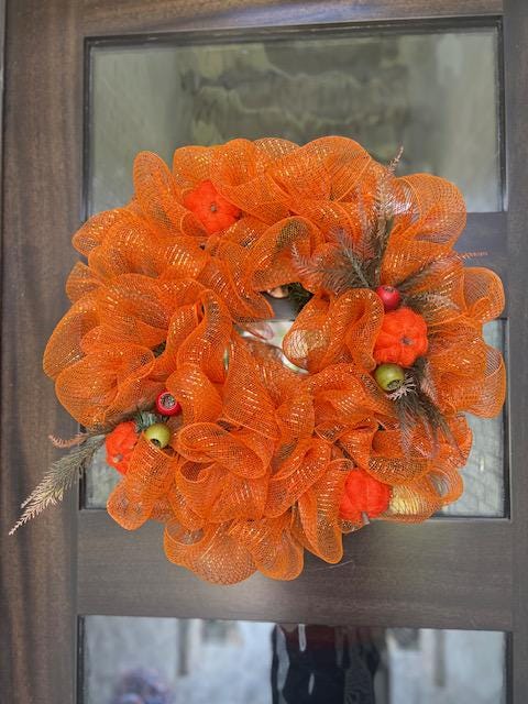 Orange You Glad? Ghirlanda autunnale con fiocco a quadretti - Decorazione autunnale per porte fatta a mano