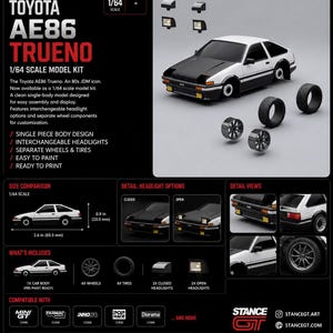 AE86 Trueno Model Bausatz Auto | 3D gedrucktes Resin Modell zur Schau (Maßstab 1:64 - 1:24)