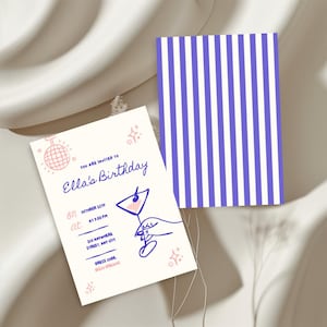Digital Hand gezeichnete Einladung | Bearbeitbar 70er Jahre Party einladen | Retro Geburtstagsparty Vorlage | Geburtstagskarte zum Ausdrucken | Sofort Download