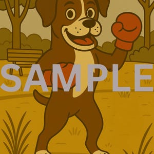 Impresión de dibujos animados de perro bóxer con guantes de boxeo, arte de pared vintage para parque canino, decoración divertida de perro bóxer, regalo para amantes de los perros