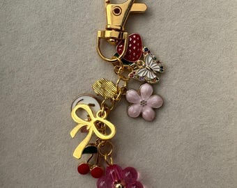 Trendy Floral Bag Charm: Bows, Cherries, and Ladybugs