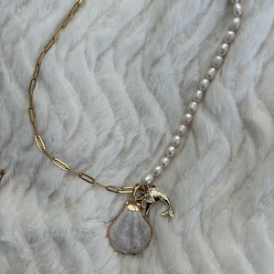 Pearl gold carabiner charm necklace
