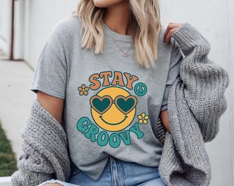 Stay Groovy Comfort Colors T-Shirt: Retro 70s Smiley Face