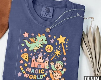 Comfort Colors Magic World T-shirt: Dragon, Castle, Retro Gamer Tee