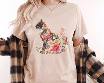 Comfort Colors Floral Cat Shirt: Cat Lover Tee