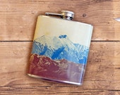 Mountains Liquor Flask Camping Hiking Outdoors Climbing Snowboarding Backpacking Adventure Gift - Stainless Steel 6 oz Alcohol Hip Flask