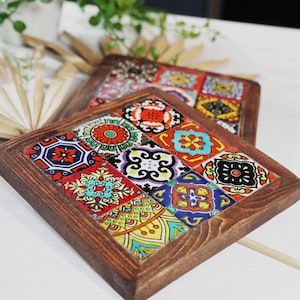 Wood Trivets with Talavera Tile: Handmade Heat-Resistant Hot Pads