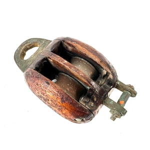 Vintage Wooden Double Pulley Block, Sailing Rigging Sheave, Boat Hardware