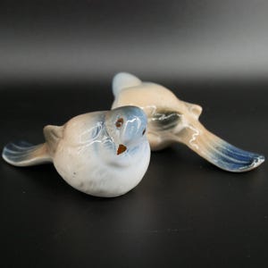 Vintage Porcelain Bird Figurines: Brown and Blue Decor (Set of 2)
