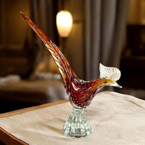 Vintage Murano glass pheasant – 1950s Italian art glass bird sculpture with gold flakes