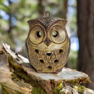 Vintage pottery owl candle lantern - bird tealight holder - quirky home decor - owl lover gift - vintage home decor - owl candle holder