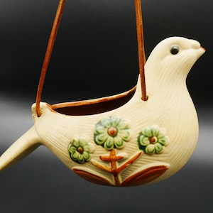 Mid century Scandinavian ceramic vintage garden hanging bird planter, stoneware, 1970s