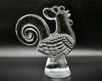 Kosta Boda glass rooster – Bertil Vallien zoo series, vintage Scandinavian art glass, 1970s