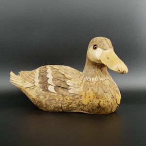 Vintage decoy duck ornament - wood and reed duck decoration
