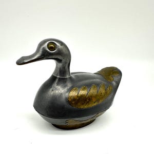 Vintage Brass Duck Trinket Box: Mid-Century Bird Decor
