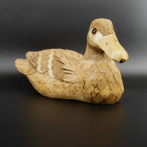 Vintage duck ornament - wood and reed duck decoration - decoy duck - bohemian bird art home decor gift