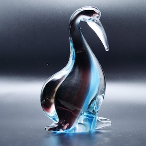 Vintage murano glass bird - sommerso glass pelican sculpture - 1980s - made in italy