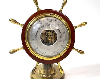 Ruota barometrica marina, in ottone e legno, strumento nautico, decorazione da scrivania