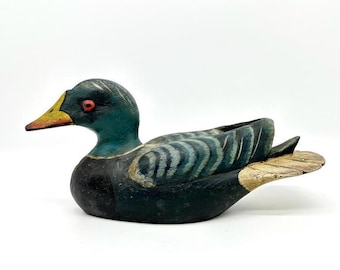 Vintage Decoy Duck hand-painted wood – rustic carved wood duck cabin decor