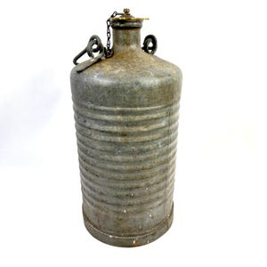 Motor petrol can – galvanised metal with brass screw cap, early 20th century