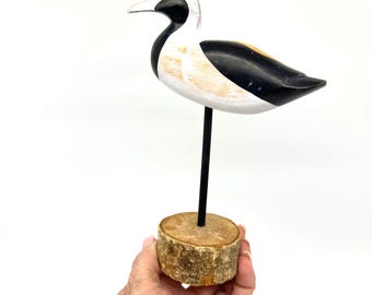 Wood Duck Sculpture – Vintage Hand-Carved Bird on Natural Wood Base