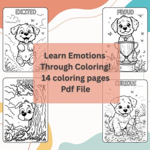 14 Printable Coloring Pages For Kids, Preschoolers, Printable Kids&#39; Emotions Coloring Book featuring Adorable Puppy Designs