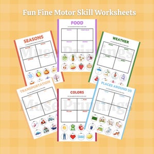 Cutting Strips Activity for Kids – 6 Fun Sorting Worksheets | Preschool & Kindergarten Printable | Categories: Seasons, Food, Weather, More