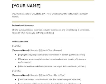 Resume and Cover Letter Template Bundle - Gold | Microsoft Word | ATS-Friendly Modern CV | Instant Digital Download