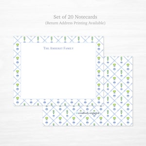Personalized Ginger Jar Topiary Heart Stationery | Set of 20 Flat Notecards Preppy