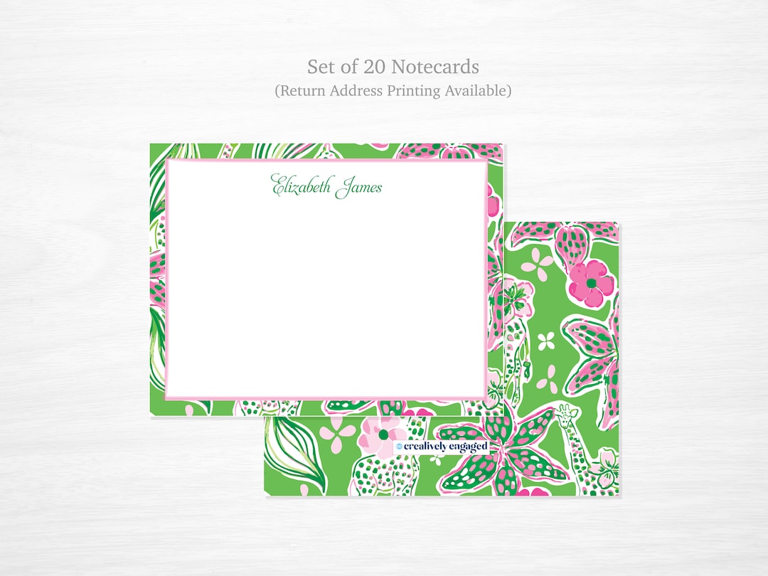 Personalized Giraffe Print Stationery | Set of 20 Flat Notecards Preppy ...