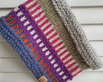 Boho-style Multi-Coloured Alpaca Cowl Scarf