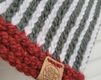 Vertical Stripe Alpaca Cowl Scarf Red Green and Off-White