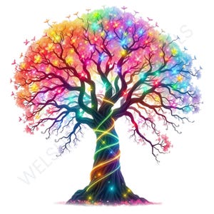 Clipart di alberi incantati magici. 12 JPG di alberi fantasy arcobaleno per sublimazione, artigianato, diari spazzatura, adesivi, biglietti, artigianato di carta e altro ancora