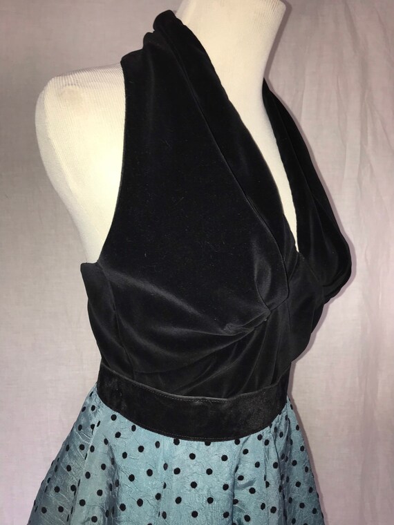 50s Black Velvet Halter & Turquoise Skirt Set