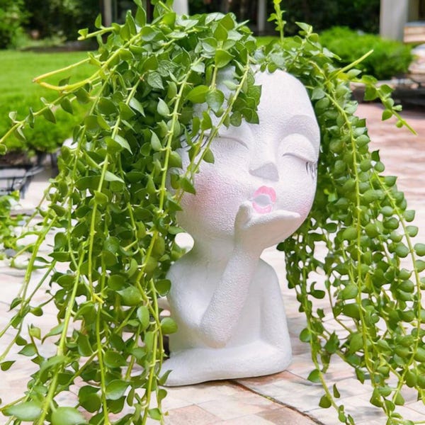 Handmade Face Planter Pot–Cute Resin Flower Pot with Drainage, Anti-Slip Pads | Funny Head Succulent Planter for Trailing Plants, Home Decor
