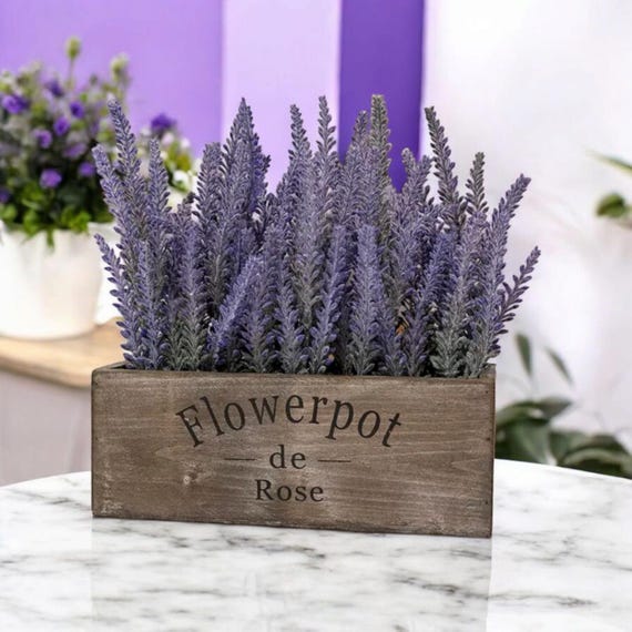 Purple Faux Lavender Arrangement in Wooden Box  9 Realistic Lavender  Plants for Farmhouse Home and Office Decor - Etsy