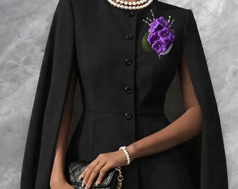 Large Handmade DST African Violet Pin with Elegant Pearls, Magnets, Soror Crossing Gifts