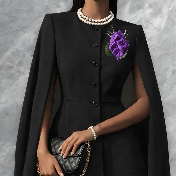 Large Handmade DST African Violet Pin with Elegant Pearls, Magnets, Soror Crossing Gifts