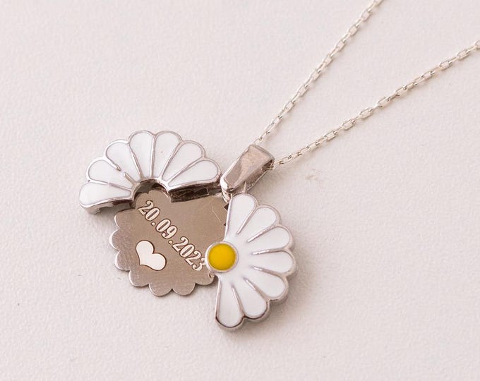 Hidden Message Daisy Necklace – 925 Sterling Silver Custom Name Jewelry Gift for Her