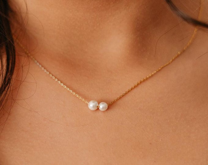 Dainty Double Pearl Necklace – Minimalist 925 Sterling Silver Jewelry Gift for Her