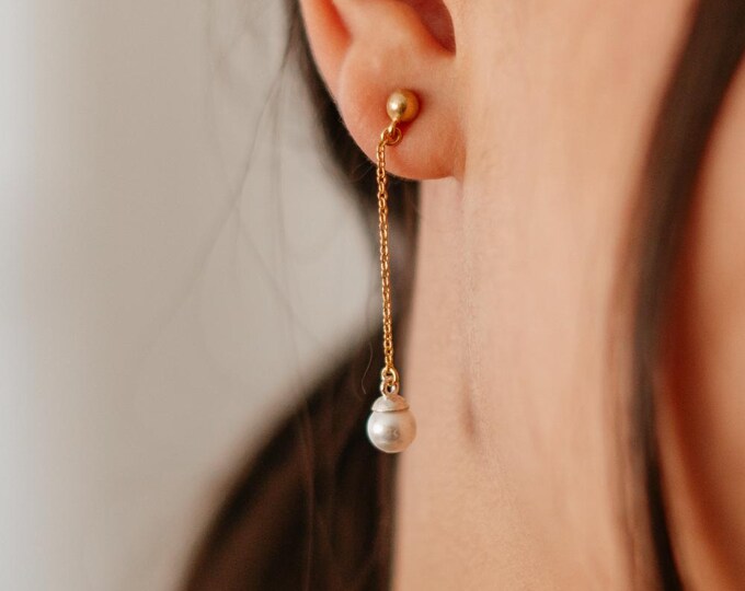 Pearl Drop Earrings – Dainty Sterling Silver Jewelry Gift for Her
