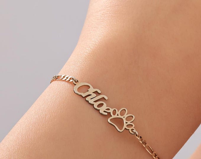 Custom Paw Name Bracelet – 925 Sterling Silver Personalized Pet Mom Jewelry Gift